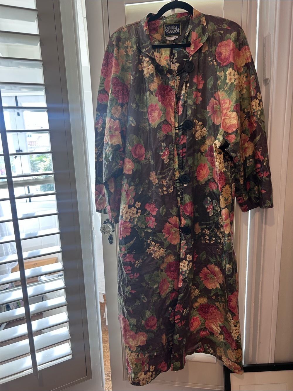 Vintage Paula Sweet Olive Floral Longline Trench Coat